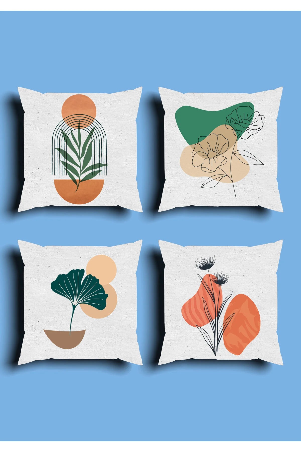 Sage Mint Green Boho Cushion Cover Set & Table Runner - Abstract Mid-Century Terracotta Arches & Botanical Line Art Combo for Living Room Decor