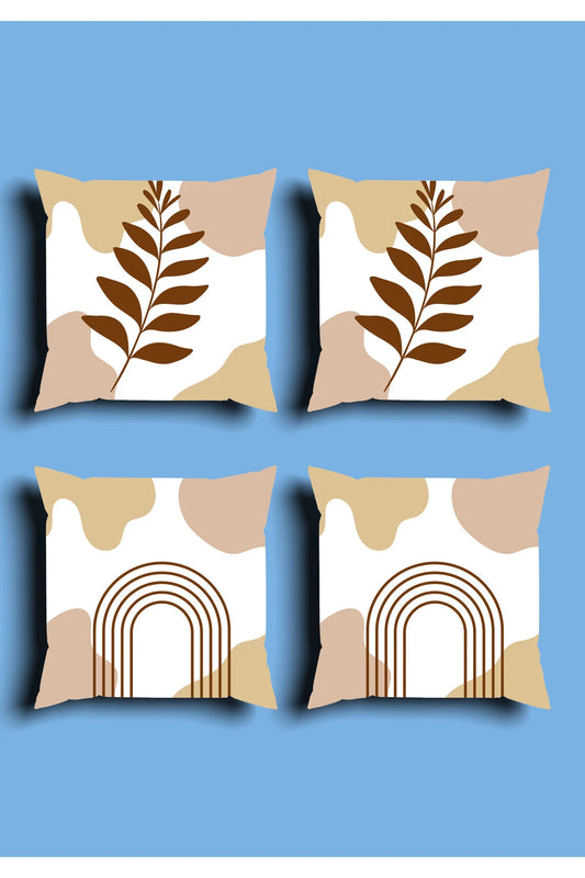Minimalist Cream & Neutral Earth Cushion Cover Set & Table Runner - Abstract Terracotta Arch & Botanical Fern Leaf Line Art Combo for Cozy Living Room