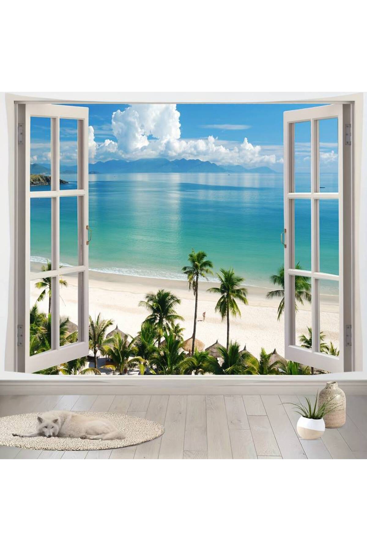 Beach Ocean Palm Cloud Tapestry Wall Hanging Wall Art Wall Decoration Decorative