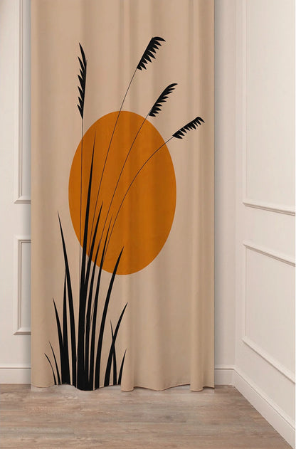 Sun Leaf Pattern Digital Printed Room Darkening Curtain (SINGLE PANEL) Soft Modern Design Bohemian Curtain