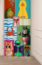 Retro Mood & Funny Pop Art Collage Window Curtain | Humorous Meme Animal & Alien Wall Tapestry