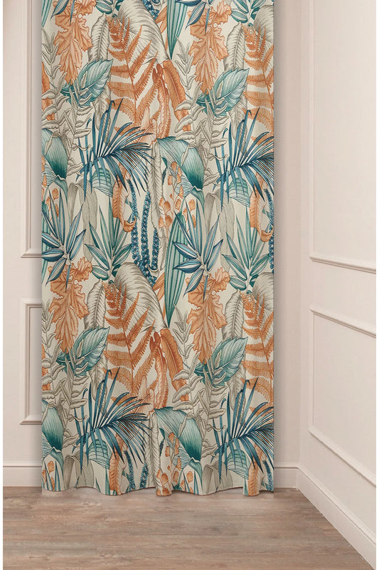 Bohemian Leaf Pattern Custom Design Digital Printed Curtain (Single Panel) – Soft Color Curtain