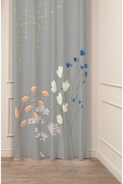Soft Pastel Wildflower Curtain - Delicate Blue & White Floral Meadow Digital Printed Single Panel Drape for Modern Serene Home Decor