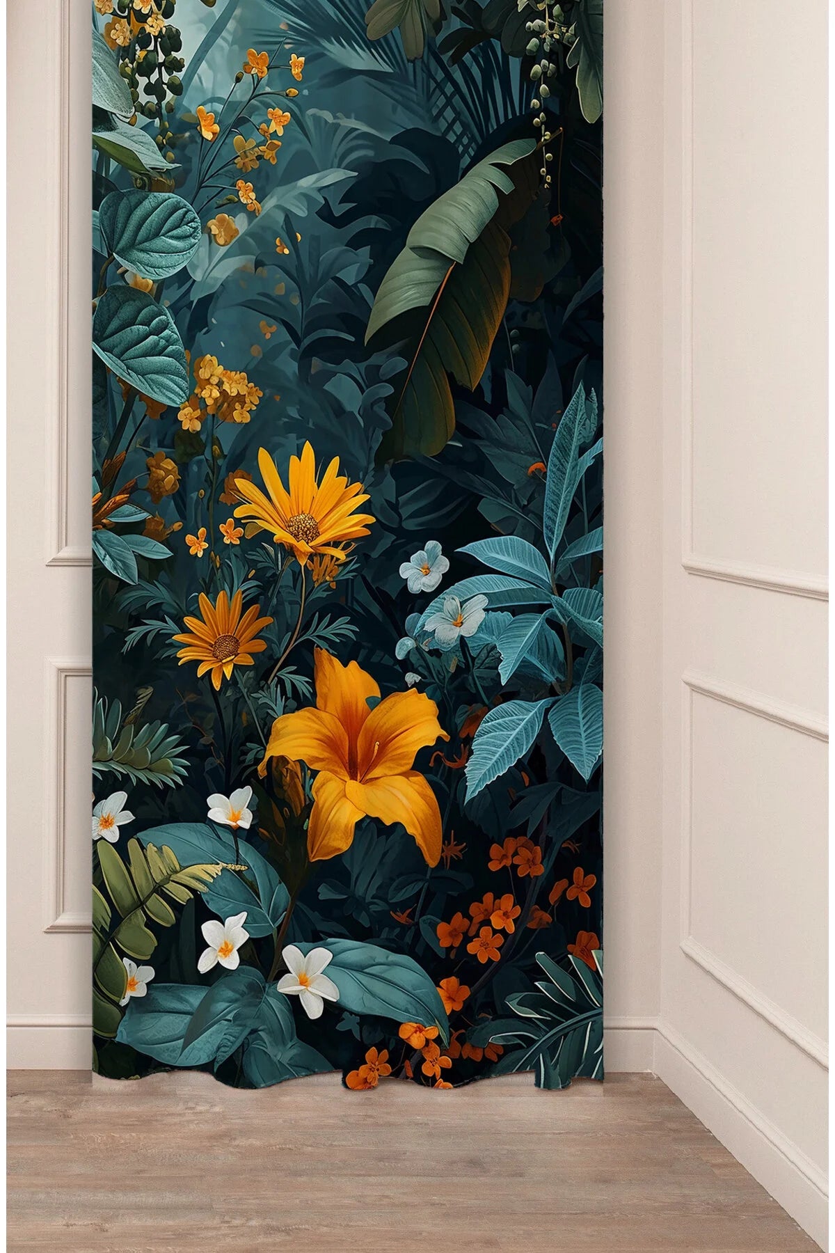 Floral Green Leaf Pattern Digital Printed Curtain Panel (SINGLE PANEL) – Colorful Modern Nature Design Curtain