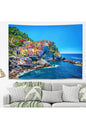 Italian Riviera Positano Wall Tapestry - Colorful Coastal Village & Blue Ocean Digital Printed Decorative Wall Hanging for Travel-Inspired Home Decor