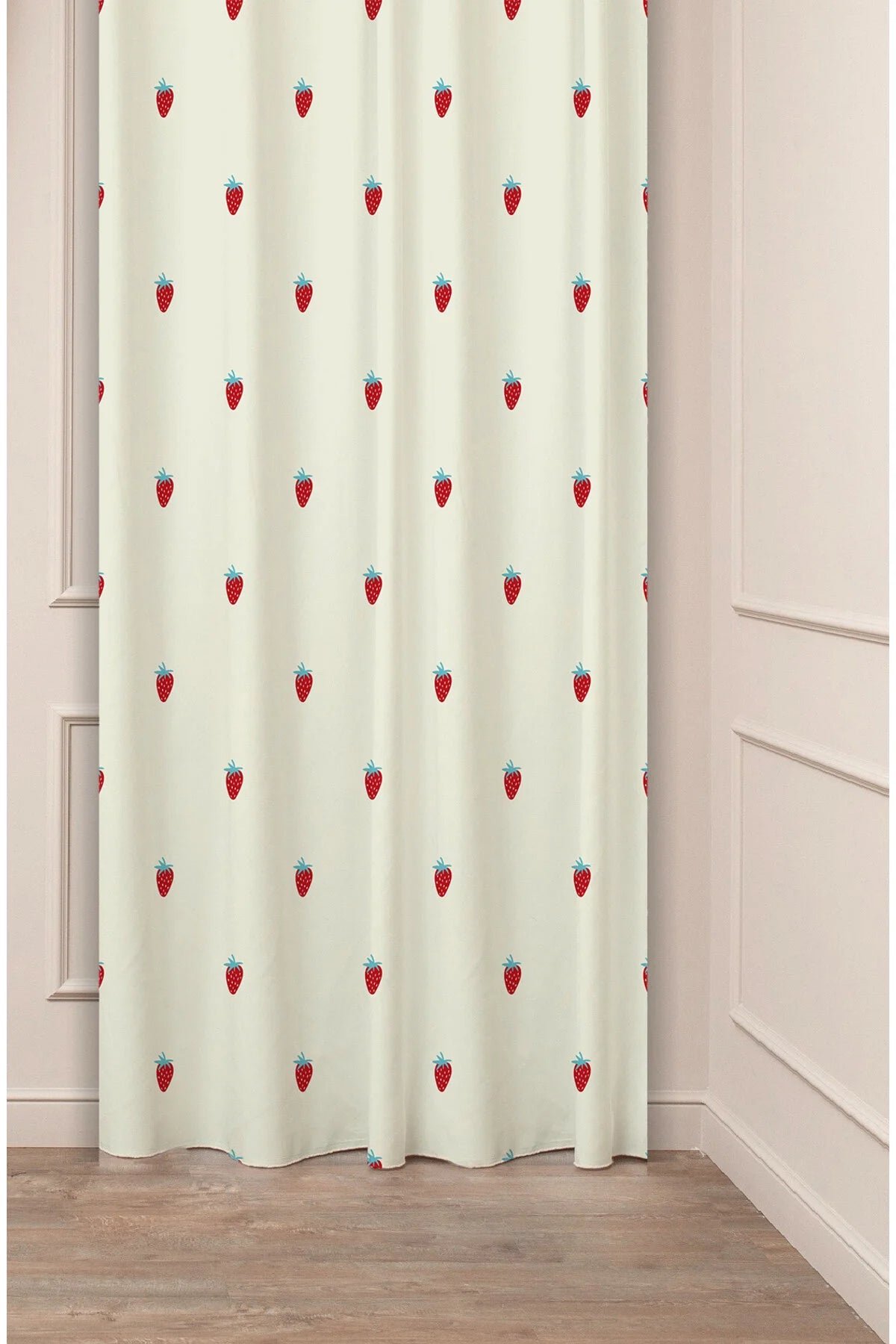 Cute Red Strawberry Pattern Curtain - Aesthetic Beige Kitchen Fruit Digital Printed Single Panel Drape for Cottagecore & Farmhouse Home Decor