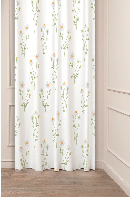 Bohemian White Daisy Pattern Curtain - Delicate Floral Meadow Digital Printed Single Panel Drape for Minimalist & Soft Aesthetic Home Decor