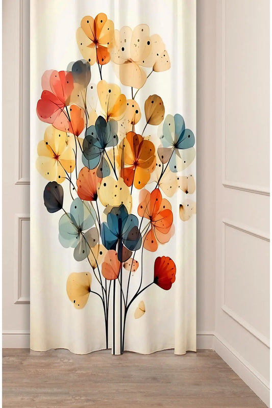 Floral Leaf Pattern Digital Printed Curtain Panel (Single Panel) – Colorful Modern Bohemian Design Curtain