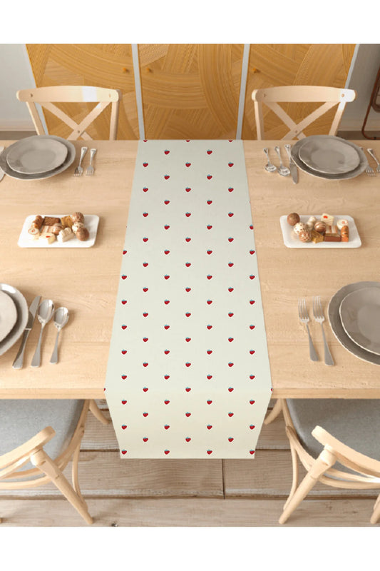 Red Berry Garden Table Runner - Minimalist Strawberry Pattern Digital Printed Decorative Table Cover for Modern Kitchen & Dining Decor