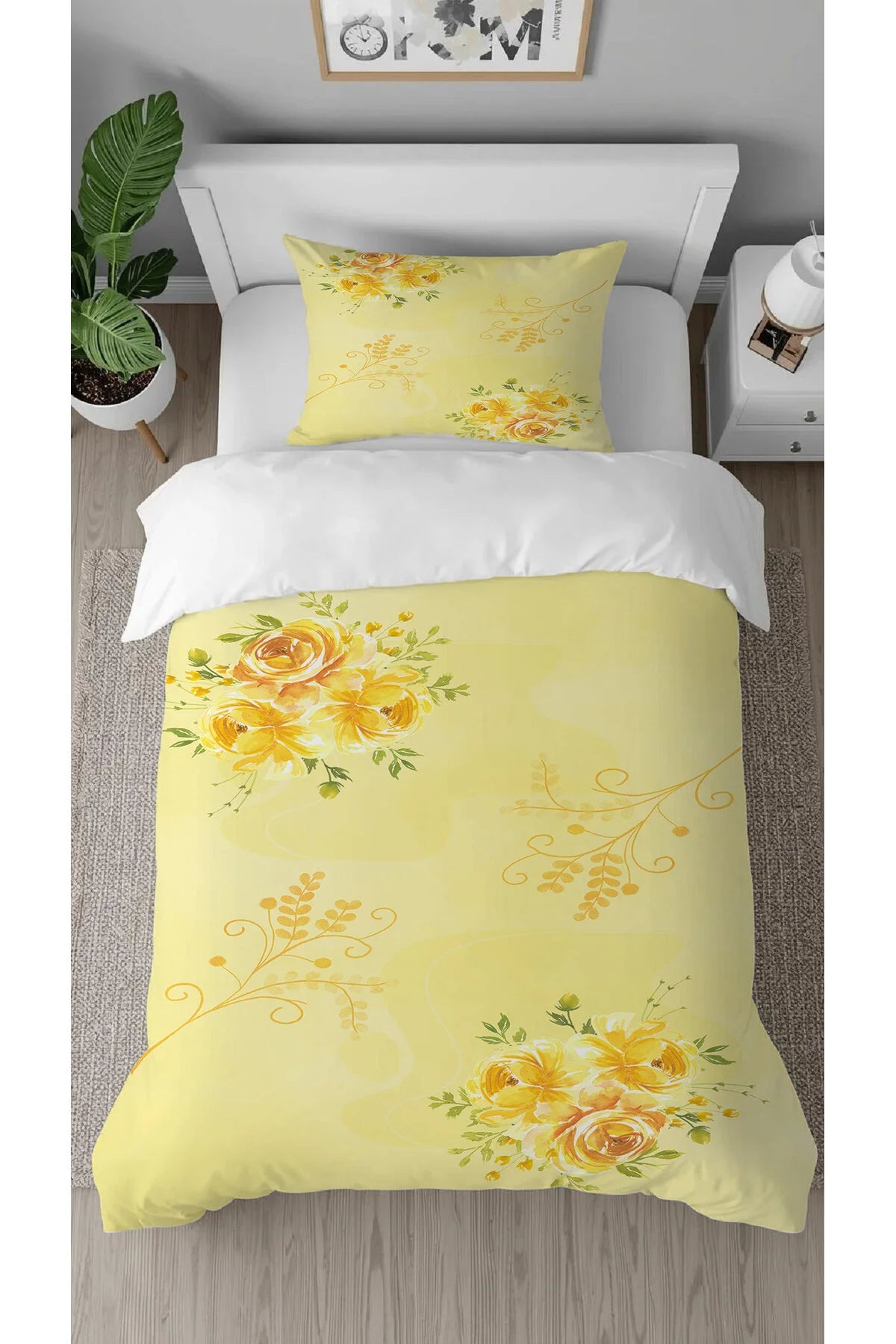 Sun-Kissed Yellow Rose Bedding Set - Lush Floral Bouquet Digital Printed Soft Duvet Cover & Pillowcase for Bright & Romantic Bedroom Decor
