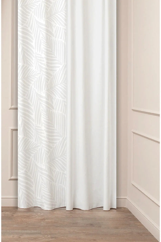 Minimalist White Leaf Silhouette Curtain - Soft Tone-on-Tone Botanical Digital Printed Single Panel Drape for Modern & Airy Home Decor