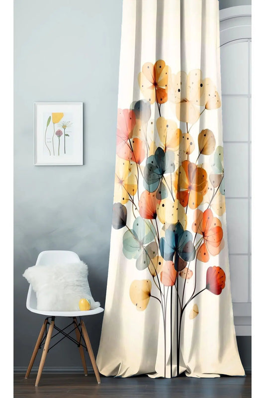 Floral Leaf Pattern Digital Printed Curtain Panel (Single Panel) – Colorful Modern Bohemian Design Curtain