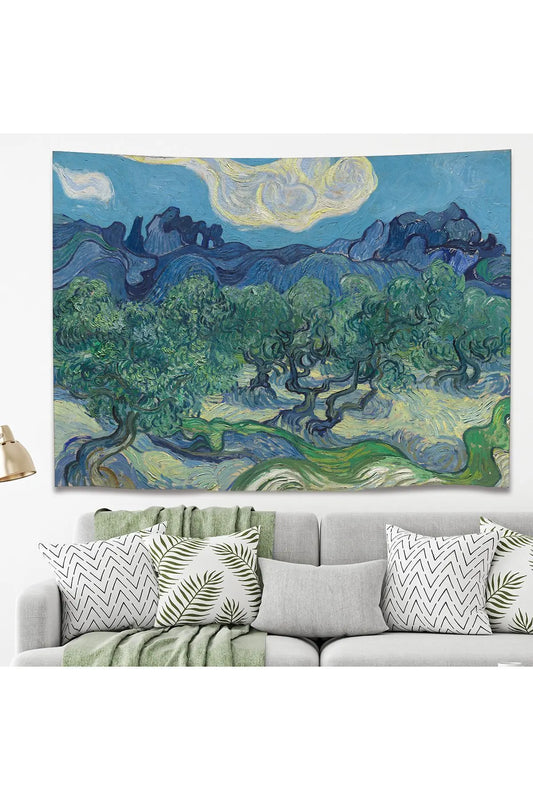 Van Gogh Olive Trees Wall Tapestry - Fine Art Masterpiece Digital Printed Fabric Wall Hanging for Sophisticated Living Room & Gallery Decor
