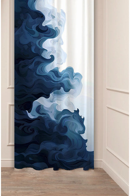 Majestic Deep Ocean Wave Curtain - Artistic Sea Swirl Digital Printed Single Panel Drape for Modern Coastal & Aesthetic Home Decor