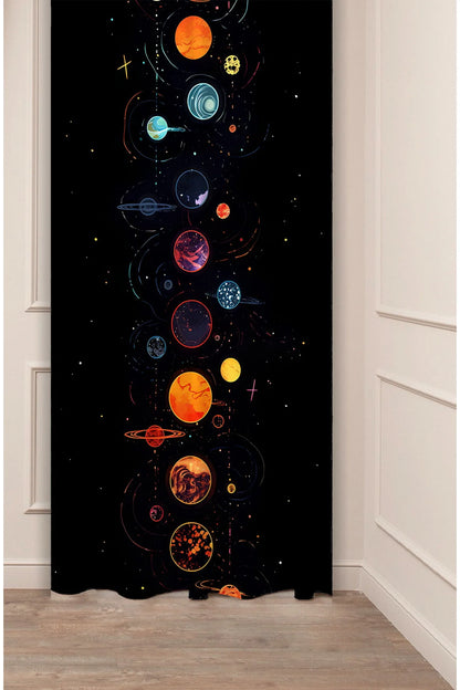 Cosmic Galaxy Planets Curtain - Vibrant Solar System & Stars Digital Printed Single Panel Drape for Kids & Space Enthusiasts Home Decor