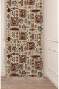 Ethnic Tribal Motif Curtain - Vintage Boho Symbols & Earth Tone Digital Printed Single Panel Drape for Authentic Home Decor