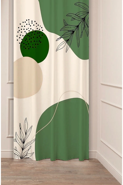 Abstract Green Oasis Curtain - Minimalist Sage & Forest Green Botanical Digital Printed Single Panel Drape for Modern Aesthetic Home Decor