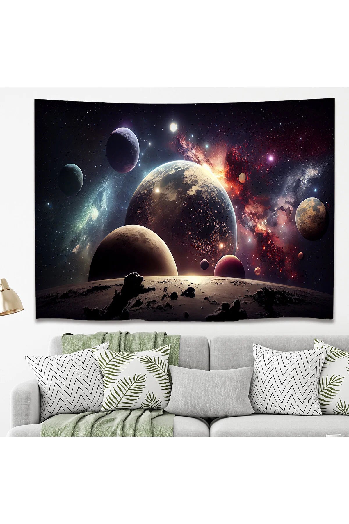 Cinematic Galaxy & Planets Wall Tapestry - Vibrant Outer Space Nebula Digital Printed Fabric Wall Hanging for Modern Gamer Room & Home Theater Decor