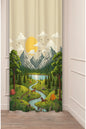Mountain Paradise Adventure Curtain - Scenic River, Forest & Wild Horses Digital Printed Single Panel Drape for Nature-Themed Kids Room & Home Decor