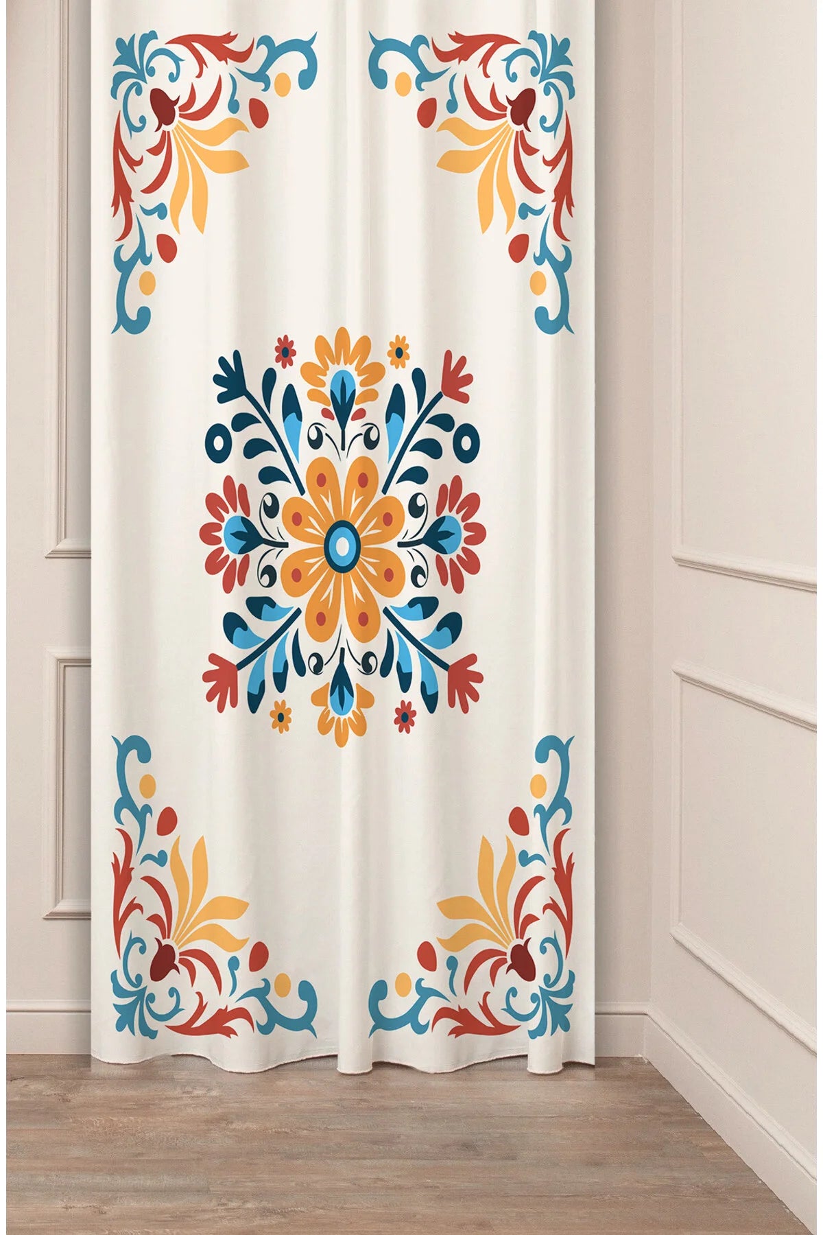 Antique Ethnic Mandala Curtain - Nostalgic Floral Motif & Vibrant Earth Tone Digital Printed Single Panel Drape for Bohemian Home Decor