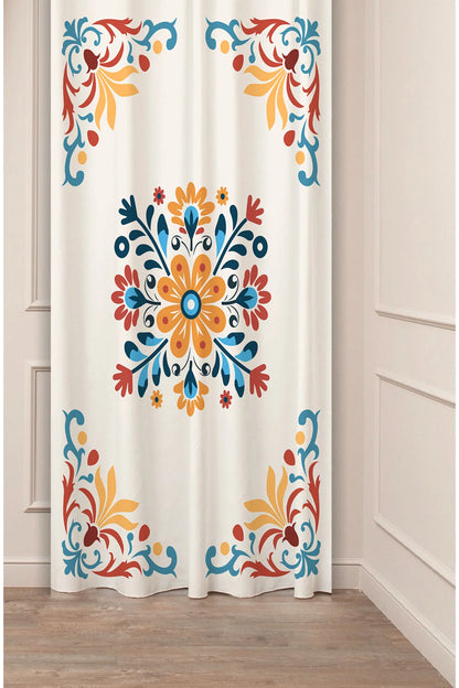 Antique Ethnic Mandala Curtain - Nostalgic Floral Motif & Vibrant Earth Tone Digital Printed Single Panel Drape for Bohemian Home Decor