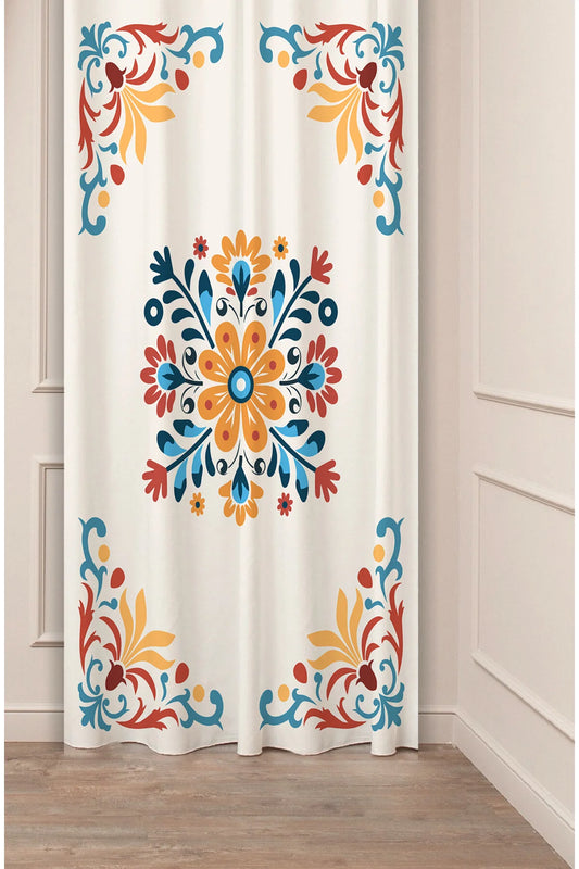 Antique Ethnic Mandala Curtain - Nostalgic Floral Motif & Vibrant Earth Tone Digital Printed Single Panel Drape for Bohemian Home Decor