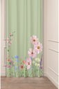Wildflower Meadow Green Curtain - Aesthetic Pink Daisy & Botanical Print Single Panel Drape for Sage Green Home Decor