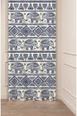 Bohemian Elephant Mandala Curtain - Indigo Blue Ethnic Symbols & Tribal Geometry Digital Printed Single Panel Drape for Authentic Home Decor
