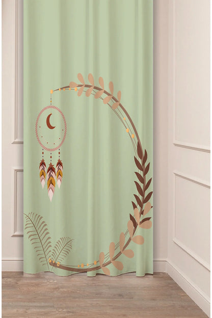 Abstract Sage Green Oasis Curtain - Minimalist Forest Green Botanical Shapes Digital Printed Single Panel Drape for Modern Aesthetic Home Decor