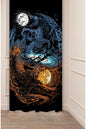 Norse Mythology Hati and Sköll Wolf Curtain - Epic Viking Pagan Wolves Chasing Sun & Moon Digital Printed Single Panel Drape for Gaming Room & Gothic Decor