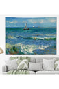 Van Gogh Seascape Fine Art Tapestry - "The Sea at Les Saintes-Maries-de-la-Mer" Impressionist Ocean Waves & Sailboat Wall Hanging for Aesthetic Living Room Decor