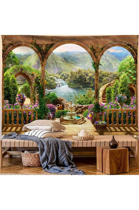 Floral Botanical Waterfall Paradise Wall Hanging – Decorative Wall Tapestry, Wall Art, Home Décor