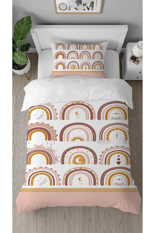 Sweet Cherry Blossom Kids Bedding Set - Cute Pink Fruit Pattern Digital Printed Soft Single Duvet Cover & Pillowcase for Girls Bedroom Decor
