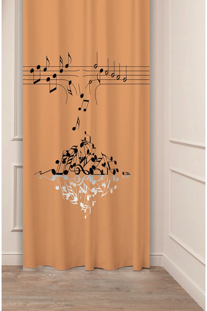 Aesthetic Coffee Time Line Art Curtain - Espresso, Latte & Coffee Beans Cream Beige Single Panel Drape for Modern Kitchen & Cozy Cafe Decor