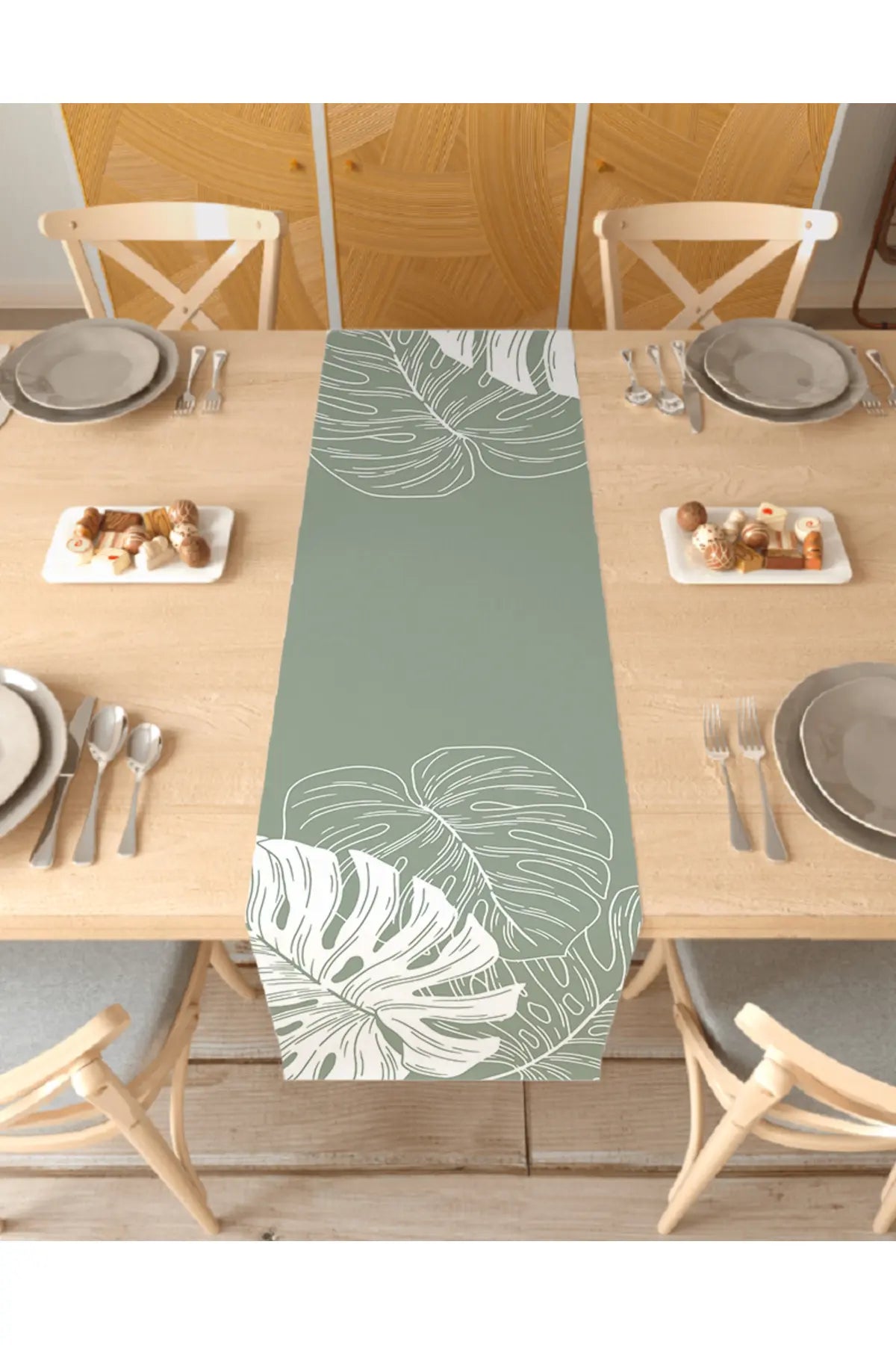 Abstract Coffee Cup Boho Table Runner - Minimalist Earthy Terracotta Shapes & Line Art Mug Printed Decorative Table Cover for Cafe Corner & Kitchen Dining