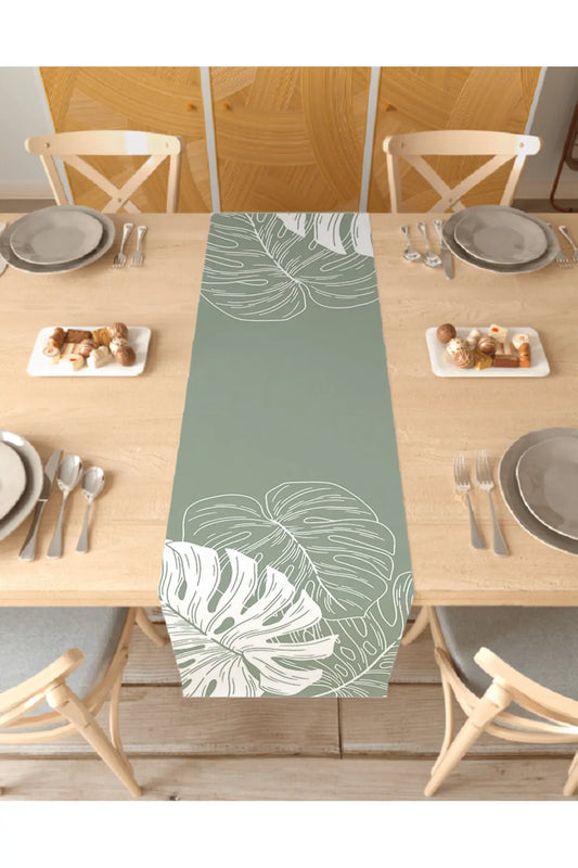 Abstract Coffee Cup Boho Table Runner - Minimalist Earthy Terracotta Shapes & Line Art Mug Printed Decorative Table Cover for Cafe Corner & Kitchen Dining