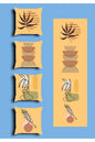 Mid-Century Modern Boho Cushion Cover Set & Table Runner - Minimalist Earthy Terracotta Shapes & Abstract Floral Botanical Line Art for Living Room Decor