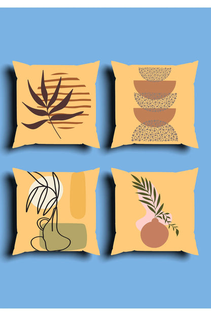Mid-Century Modern Boho Cushion Cover Set & Table Runner - Minimalist Earthy Terracotta Shapes & Abstract Floral Botanical Line Art for Living Room Decor