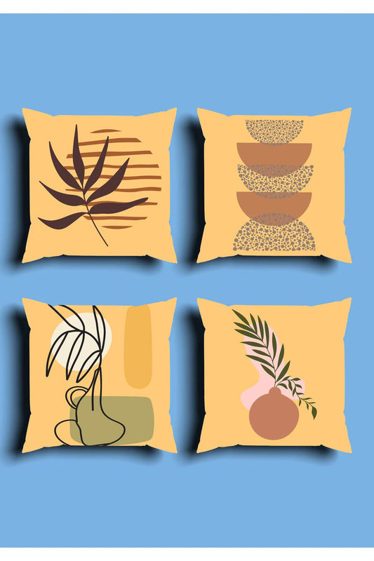 Mid-Century Modern Boho Cushion Cover Set & Table Runner - Minimalist Earthy Terracotta Shapes & Abstract Floral Botanical Line Art for Living Room Decor