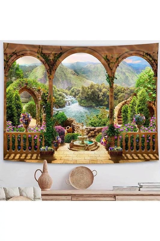 Floral Botanical Waterfall Paradise Wall Hanging – Decorative Wall Tapestry, Wall Art, Home Décor
