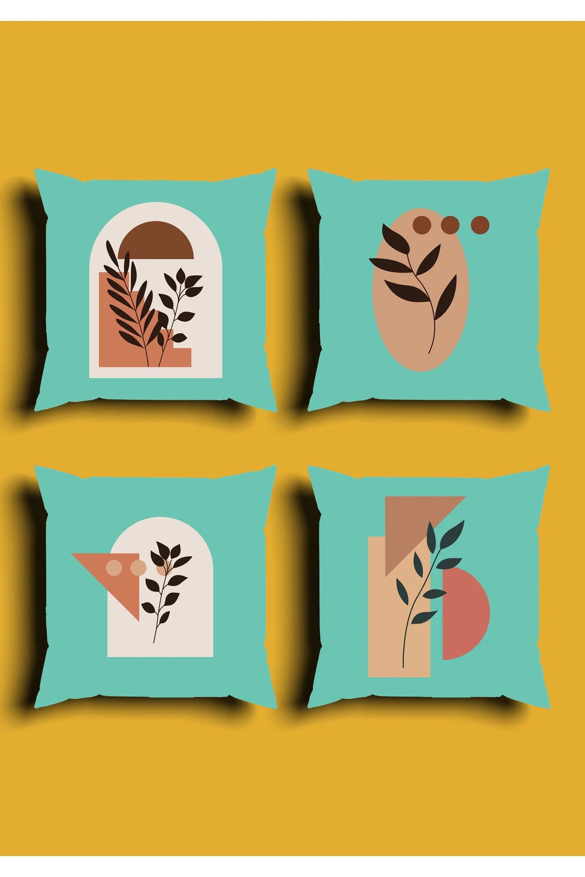 Mid-Century Modern Boho Cushion Cover Set & Table Runner - Minimalist Earthy Terracotta Shapes & Abstract Floral Botanical Line Art for Living Room Decor