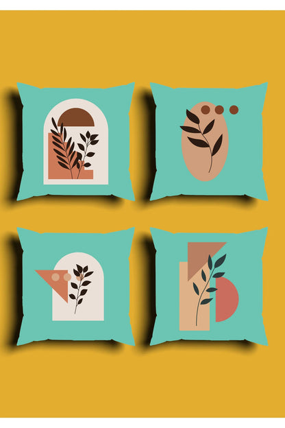 Mid-Century Modern Boho Cushion Cover Set & Table Runner - Minimalist Earthy Terracotta Shapes & Abstract Floral Botanical Line Art for Living Room Decor