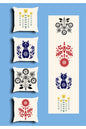 Scandinavian Folk Art Cat & Floral Cushion Cover Set & Table Runner - Nordic Symmetric Botanical Blossom & Cute Blue Kitten Combo for Home Decor