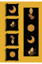 Black Mystic Celestial Cushion Cover Set & Table Runner - Abstract Golden Moon & Planet Galaxy with Antique Vase Art Combo for Modern Home Decor