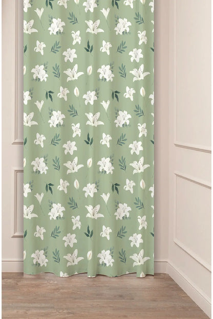 Lily Flower & Leaf Bohemian Soft Patterned Digital Printed Drape