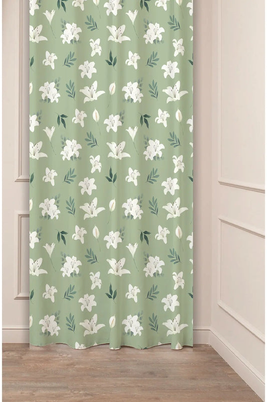 Lily Flower & Leaf Bohemian Soft Patterned Digital Printed Drape