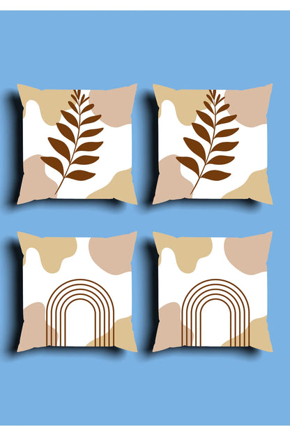 Minimalist Cream & Neutral Earth Cushion Cover Set & Table Runner - Abstract Terracotta Arch & Botanical Fern Leaf Line Art Combo for Cozy Living Room