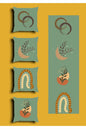 Sage Mint Green Celestial Cushion Cover Set & Table Runner - Abstract Boho Rainbow & Mystic Crescent Moon Botanical Combo for Living Room