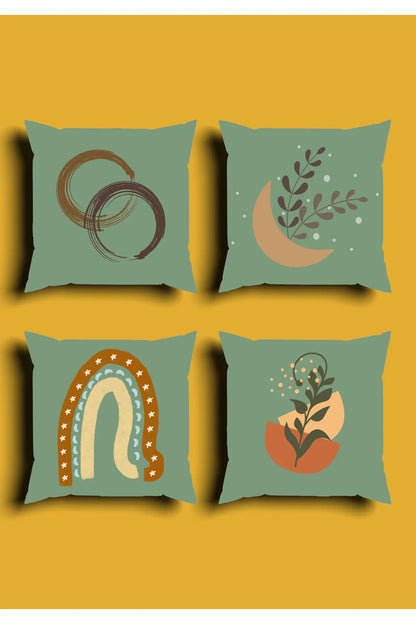 Sage Mint Green Celestial Cushion Cover Set & Table Runner - Abstract Boho Rainbow & Mystic Crescent Moon Botanical Combo for Living Room