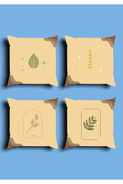 Minimalist Cream Japandi Cushion Cover Set & Table Runner - Abstract Thin Arch & Delicate Botanical Leaf Line Art Combo for Neutral Living Room